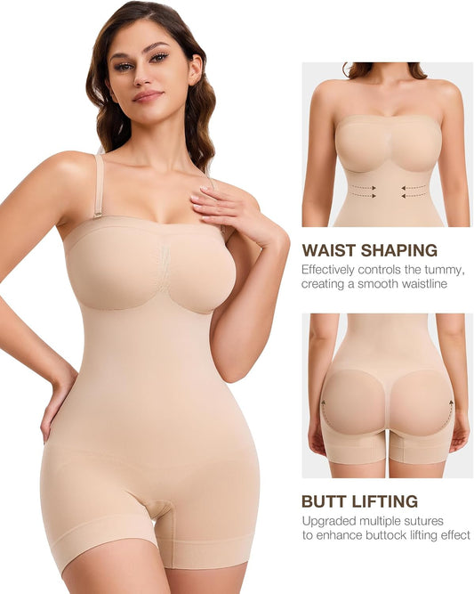 Strapless Shapewear Bodysuit for Women Tummy Control Body Shaper