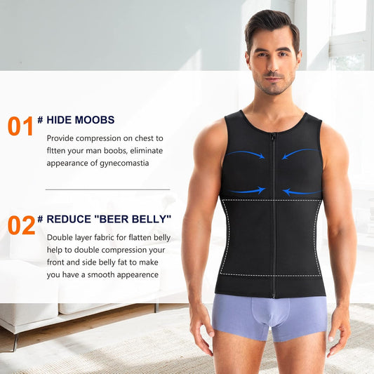 Compression Shirts for Men Undershirts Slimming Body Shaper Waist Trainer Tank Top Vest with Zipper