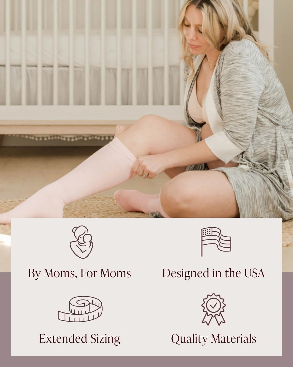 Maternity Compression Socks 2-Pack | Graduated Compression Socks for Circulation Pregnancy Travel (Pink & Grey Heather, Large)