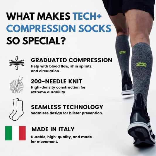 Tech+ Compression Socks - Knee High Running Socks for Sports, Travel, Made in Italy
