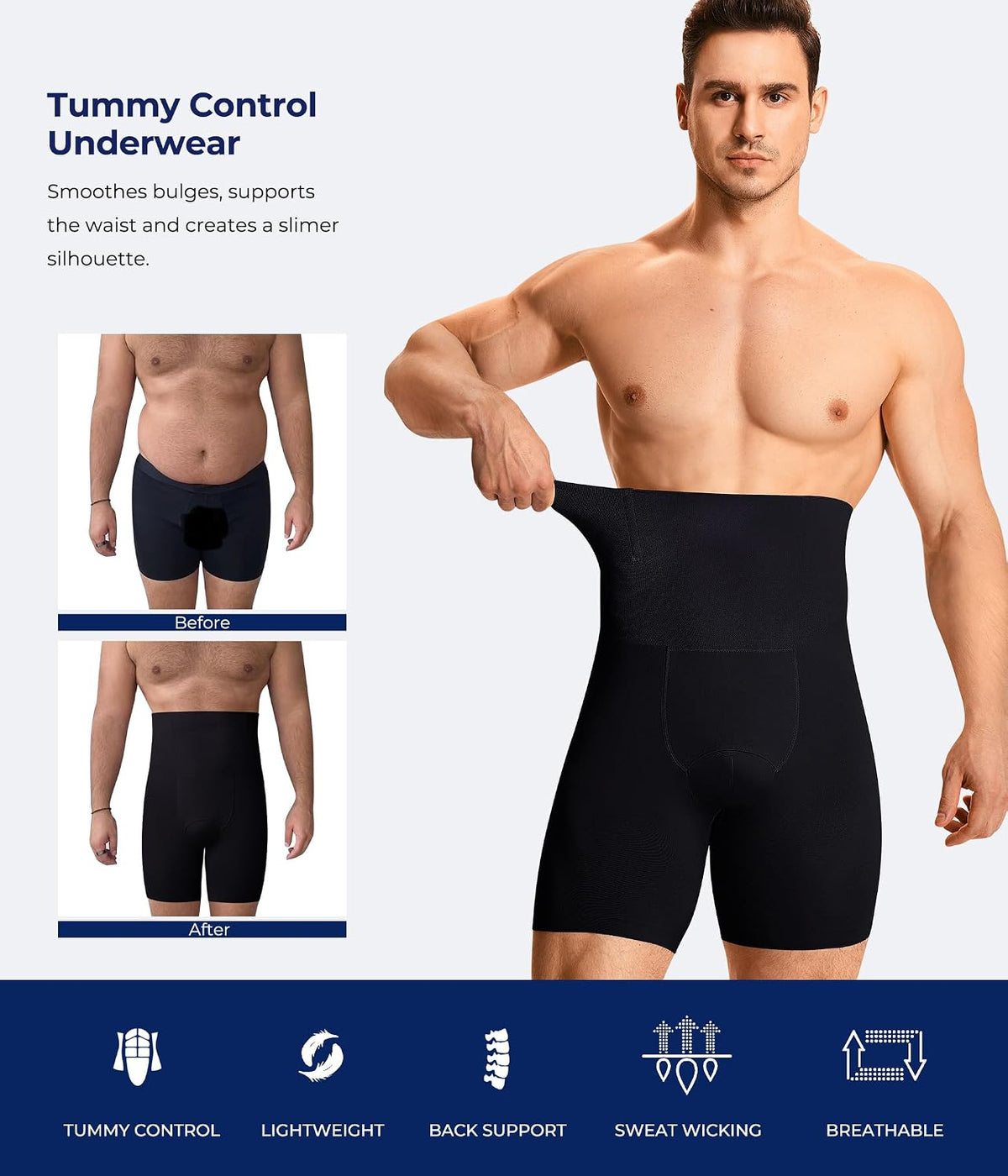 Mens Shapewear Tummy Control Underwear Compression Shorts Slimming Body Shaper Leg Boxer Briefs