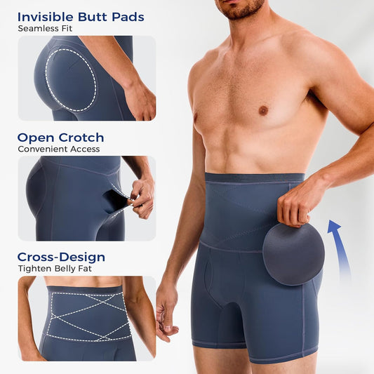 Mens Padded Underwear Butt Lifter Boxer Briefs Tummy Control Shapewear