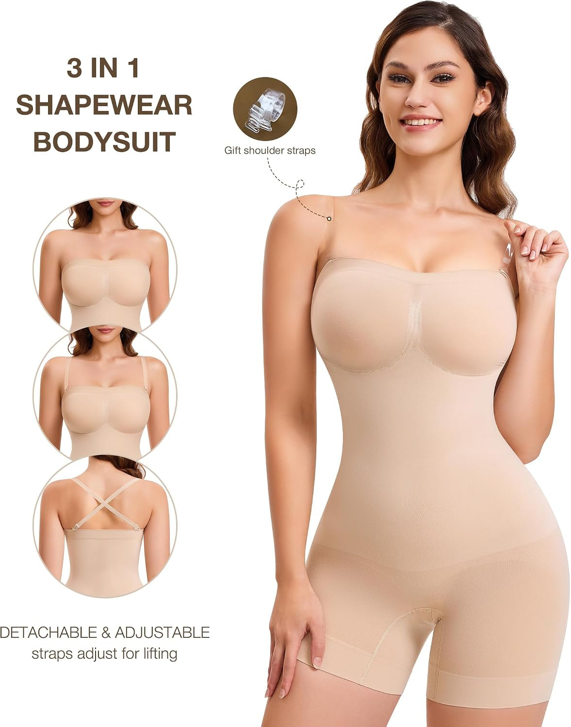 Strapless Shapewear Bodysuit for Women Tummy Control Body Shaper