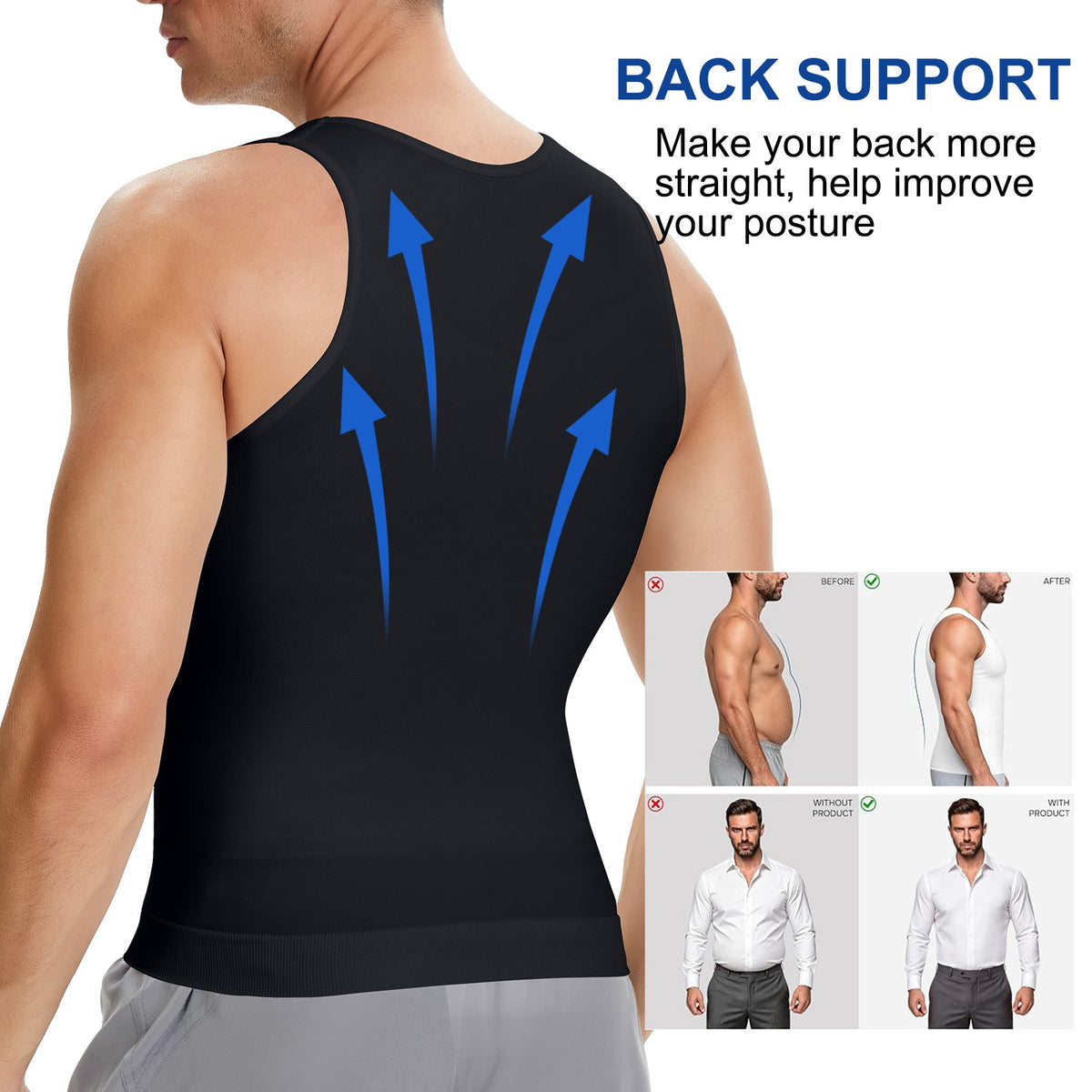 Men'S Body Shaper Slimming Shirt Compression Vest Elastic Shapewear Tank Tops