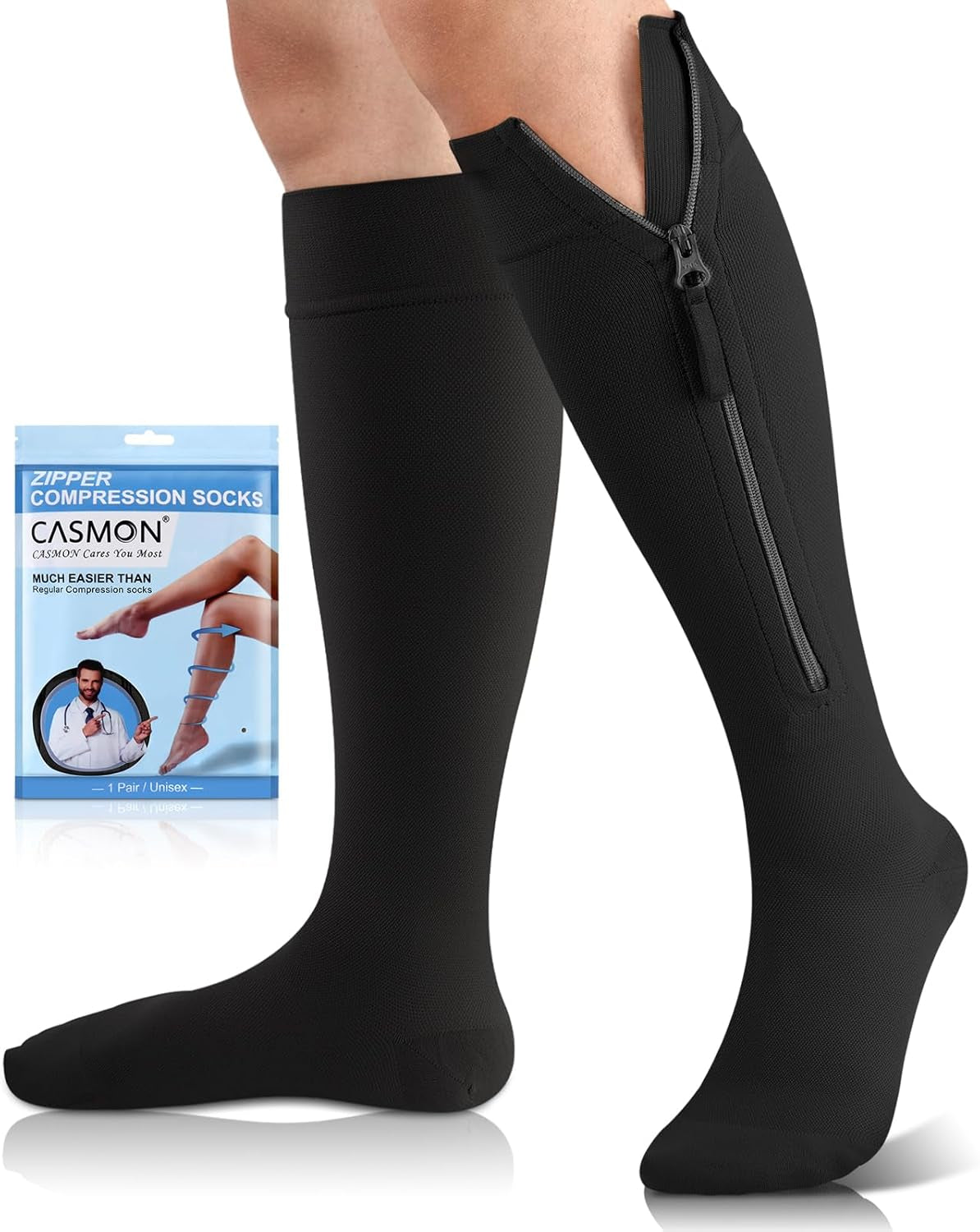 Zipper Compression Socks 15-20 Mmhg Closed Toe Support Socks 1 Pair