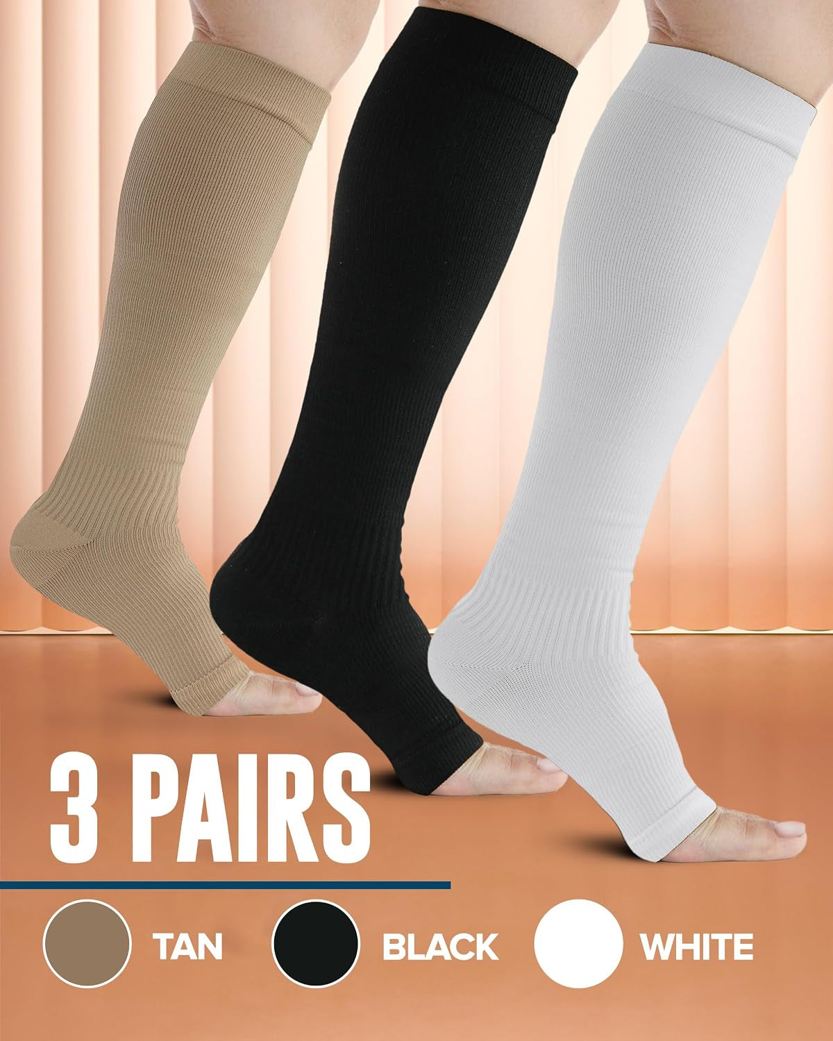 3 Pairs Copper Toeless Compression Socks Women & Men - 20-30 Mmhg Open Toe Compression Socks Knee High Women