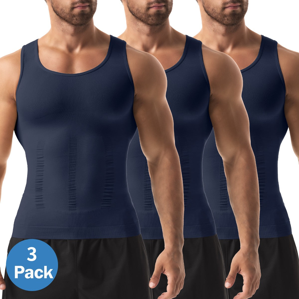 Mens 3 Pack Body Shaper Slimming Tummy Vest Compression Shirt Tank Top Shapewear