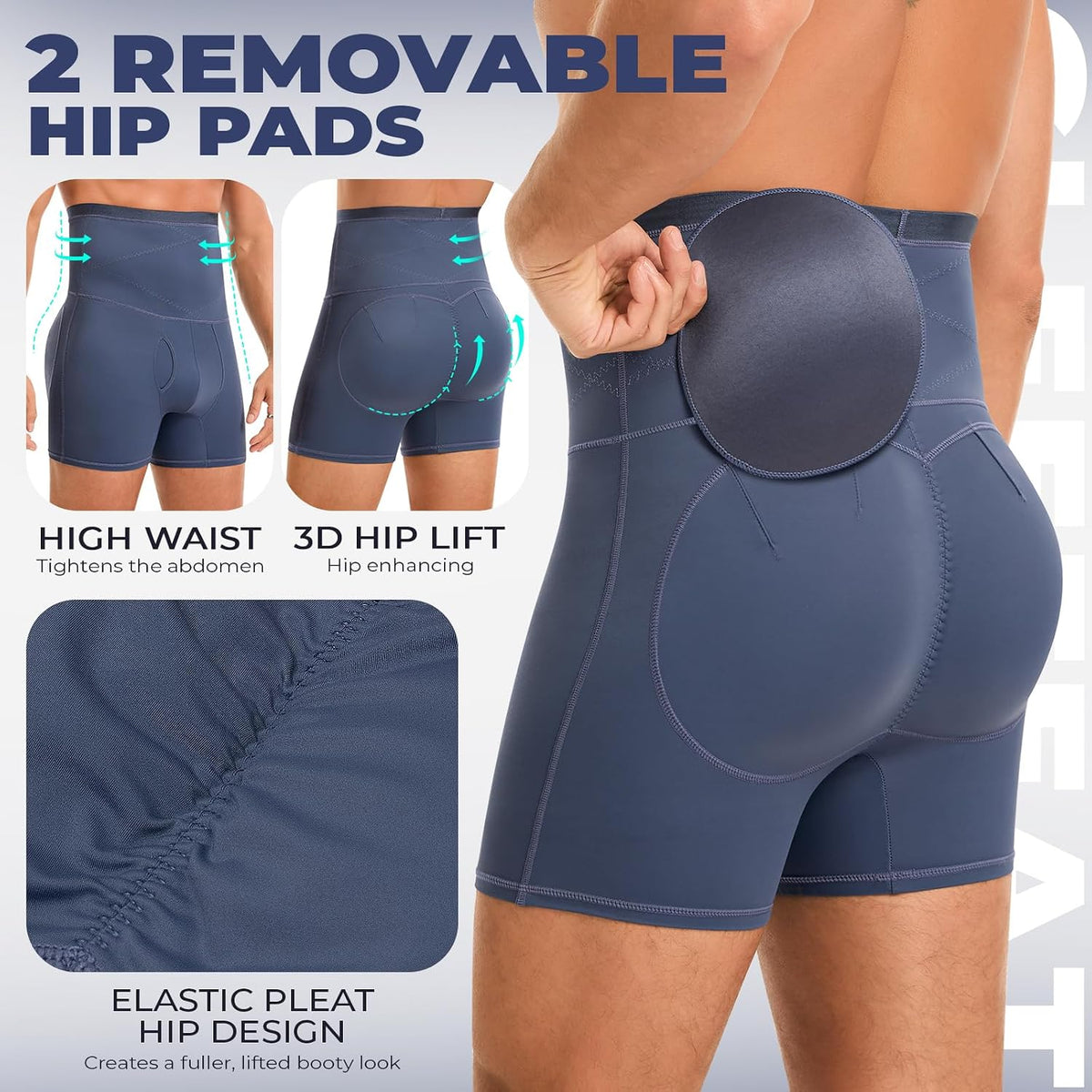 Mens Removable Padded High Waist Shapewear Tummy Control
