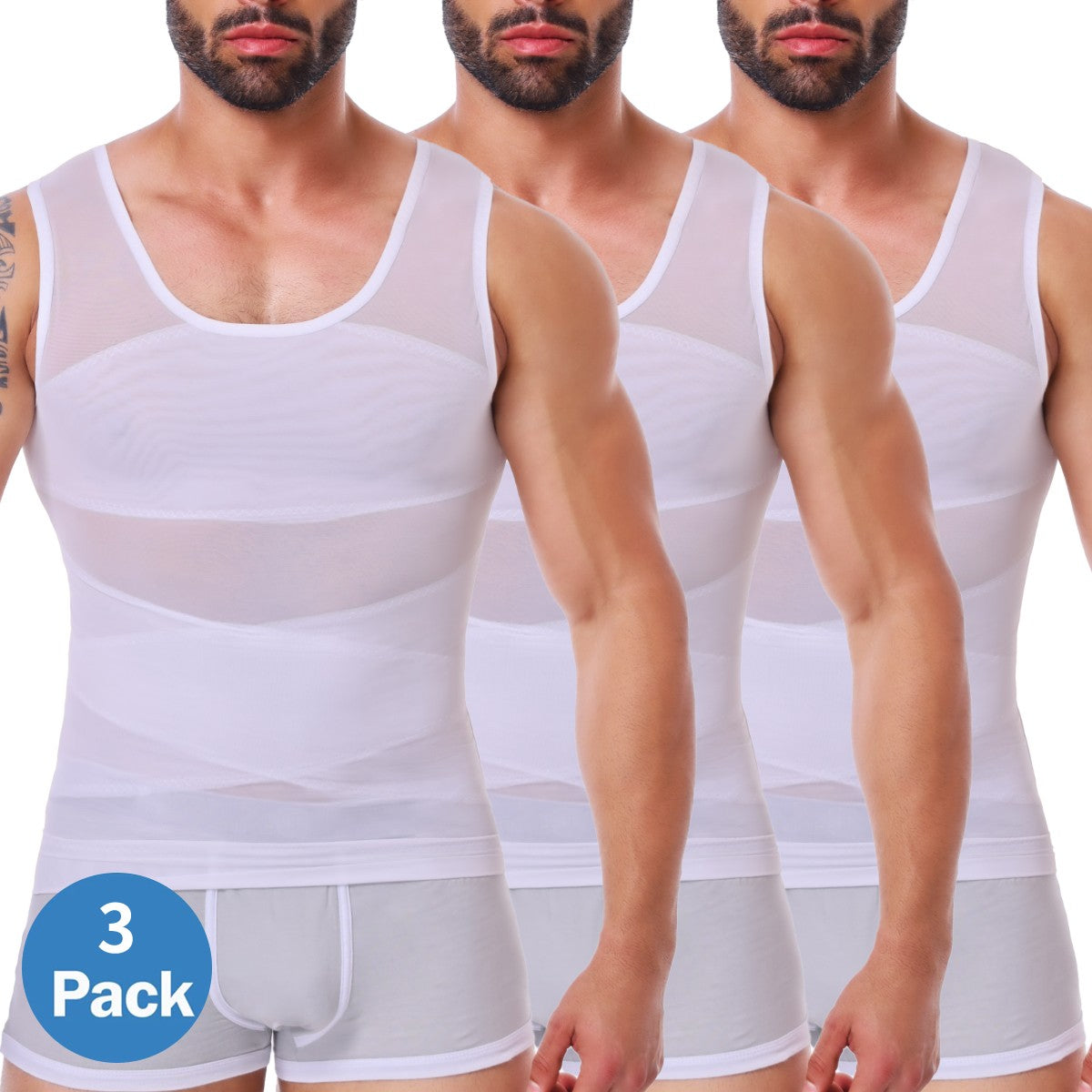 Mens 3 Pack Body Shaper Slimming Tummy Vest Compression Shirt Tank Top Shapewear