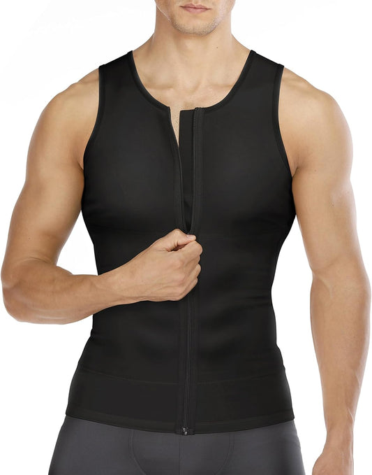 Compression Shirts for Men Undershirts Slimming Body Shaper Waist Trainer Tank Top Vest with Zipper
