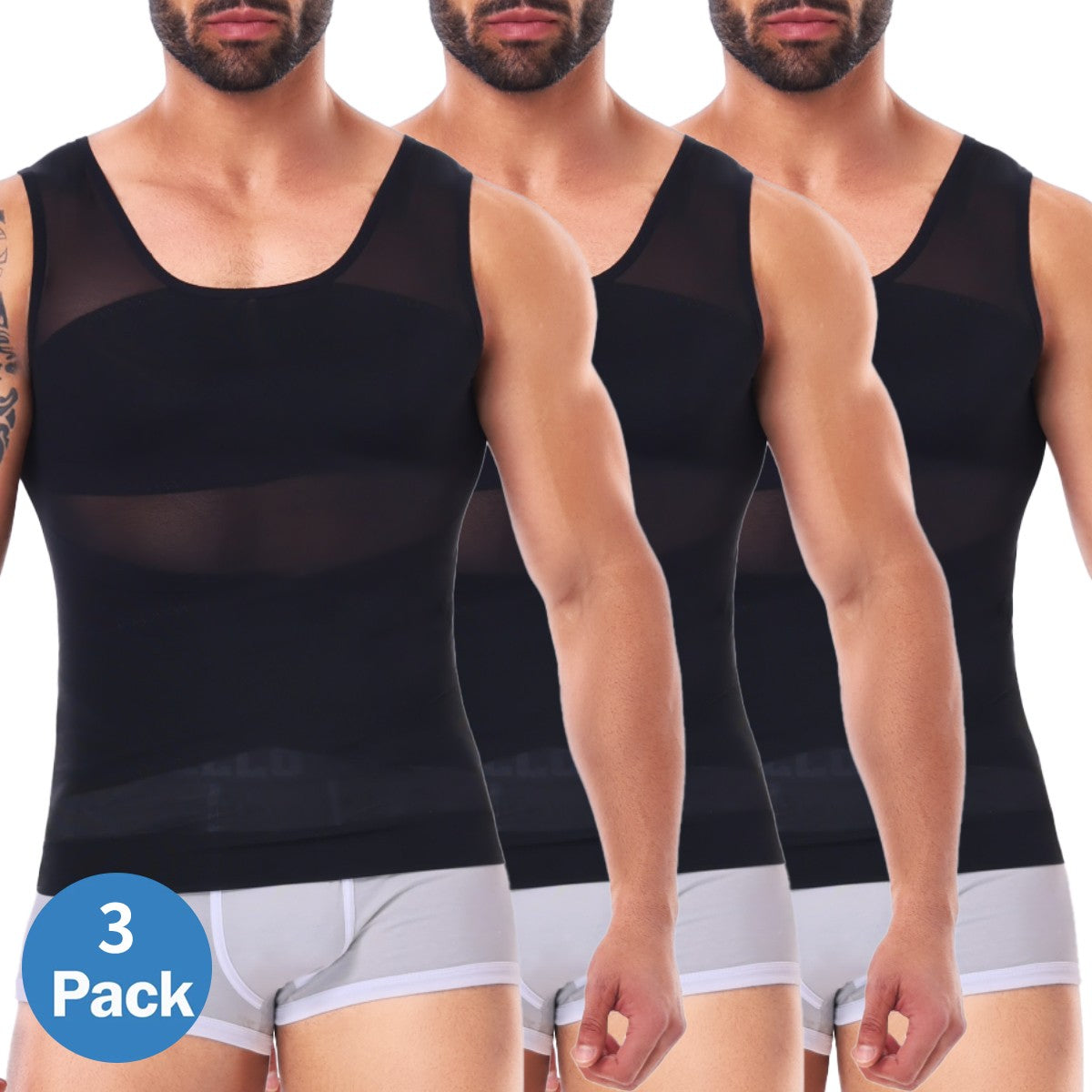 Mens 3 Pack Body Shaper Slimming Tummy Vest Compression Shirt Tank Top Shapewear