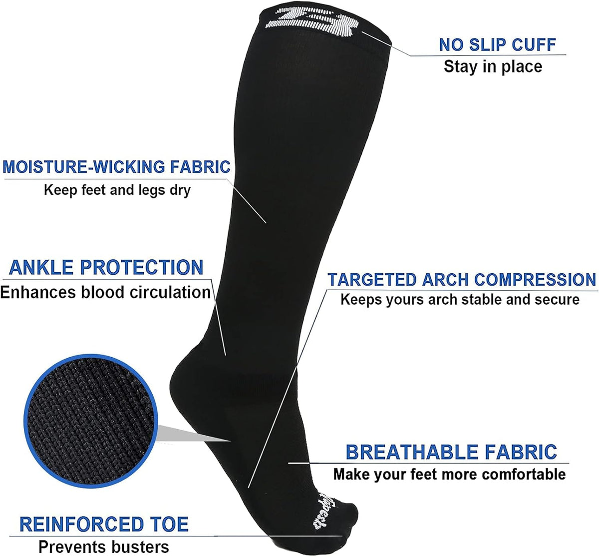 Plus Size Compression Socks Wide Calf Men Women Knee High 20-30 Mmhg Breathable Circulation Xl 2Xl 3Xl 4Xl 5Xl