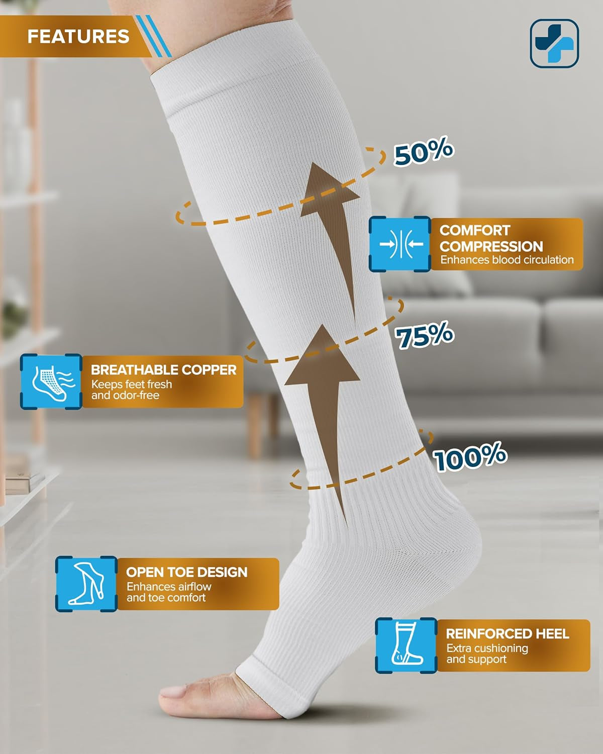 3 Pairs Copper Toeless Compression Socks Women & Men - 20-30 Mmhg Open Toe Compression Socks Knee High Women
