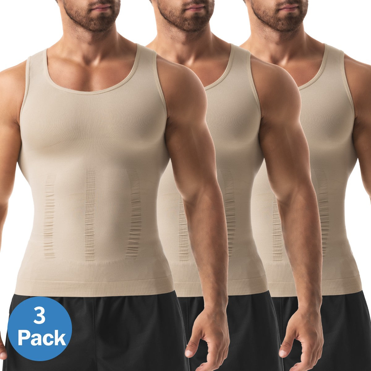 Mens 3 Pack Body Shaper Slimming Tummy Vest Compression Shirt Tank Top Shapewear