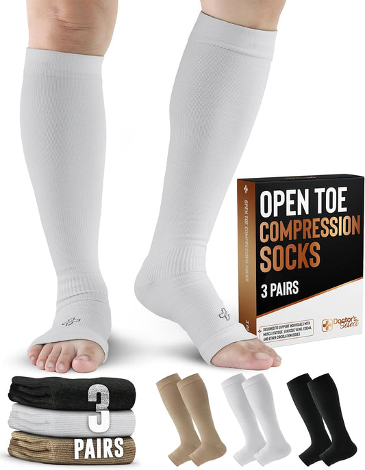 3 Pairs Copper Toeless Compression Socks Women & Men - 20-30 Mmhg Open Toe Compression Socks Knee High Women