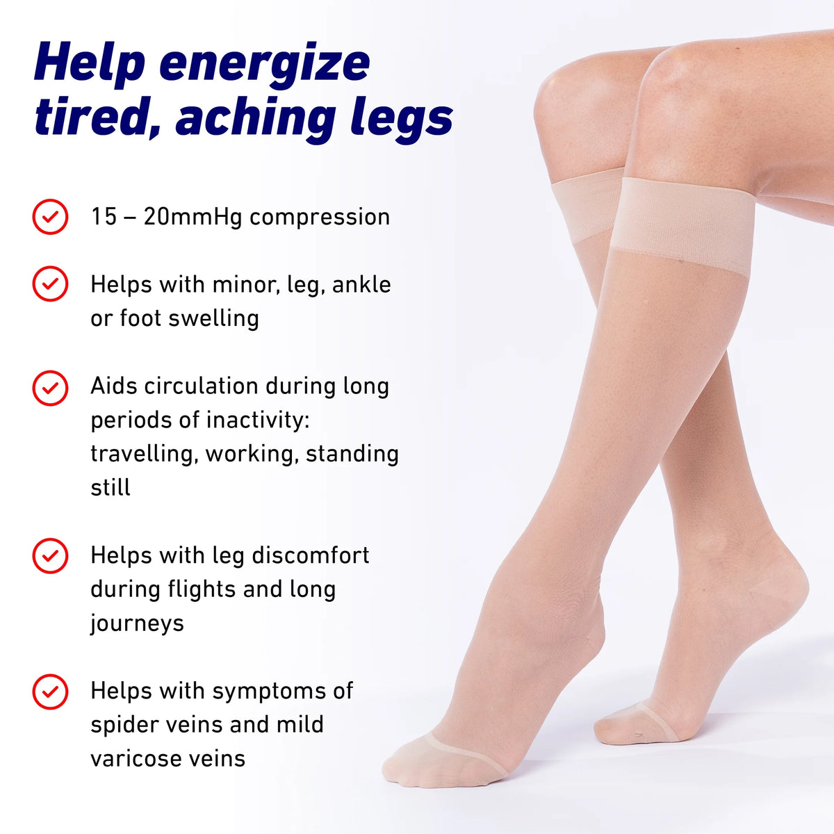 Sheer Compression Socks 15-20Mmhg Energizing Knee Highs Sheer - Medium