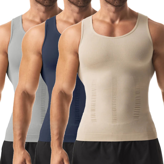 Mens 3 Pack Body Shaper Slimming Tummy Vest Compression Shirt Tank Top Shapewear