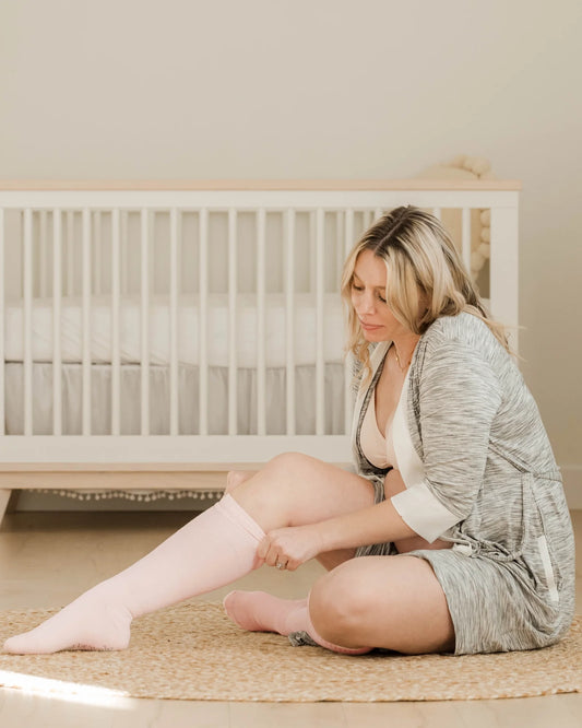 Maternity Compression Socks 2-Pack | Graduated Compression Socks for Circulation Pregnancy Travel (Pink & Grey Heather, Large)