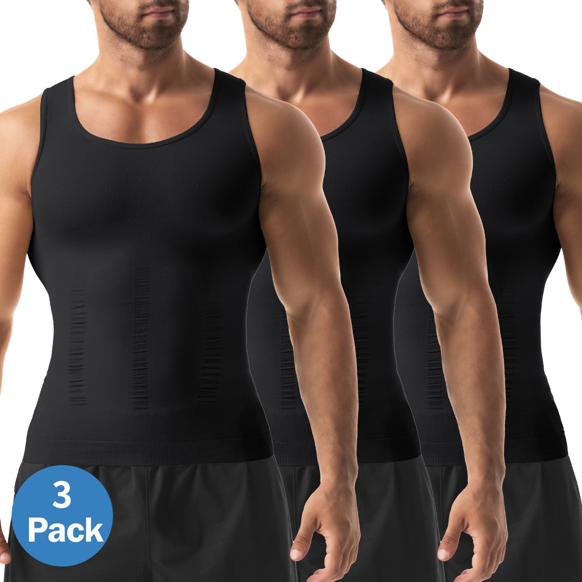 Mens 3 Pack Body Shaper Slimming Tummy Vest Compression Shirt Tank Top Shapewear