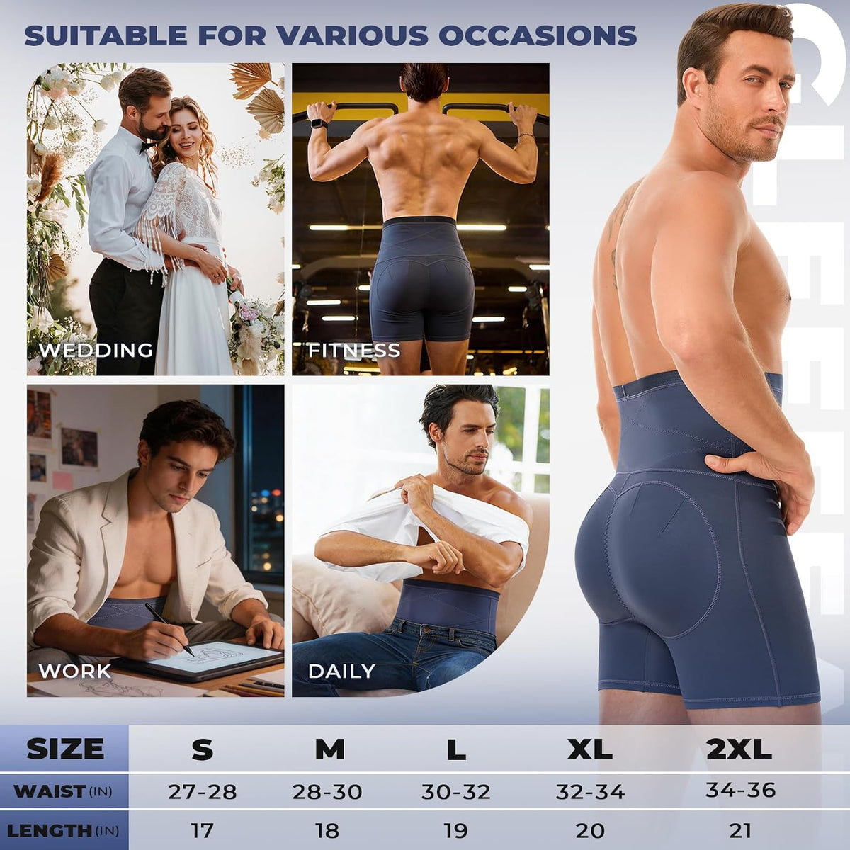 Mens Removable Padded High Waist Shapewear Tummy Control