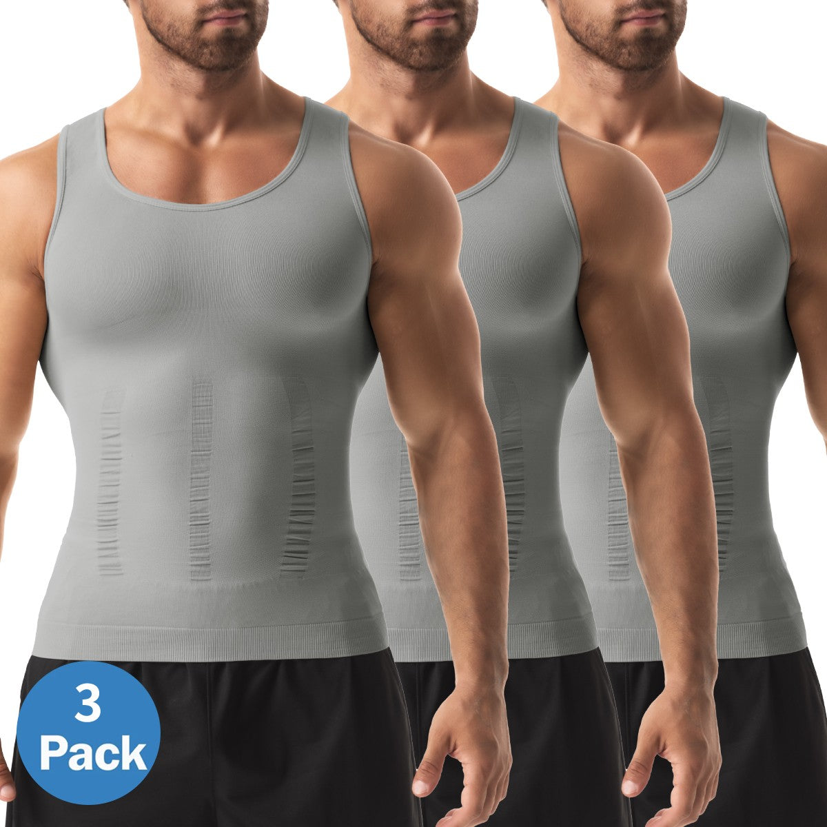 Mens 3 Pack Body Shaper Slimming Tummy Vest Compression Shirt Tank Top Shapewear
