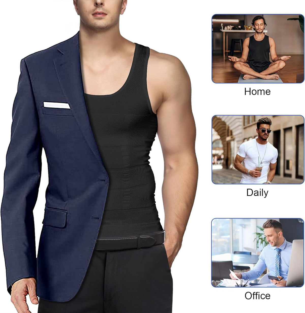 5 Pack Men'S Compression Shirt Body Shapewear Tummy Tank Top
