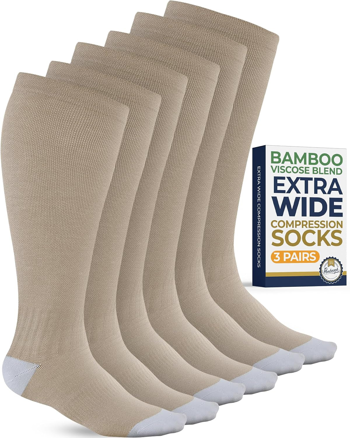 ® 3 Pairs plus Size Compression Socks Wide Calf - Bamboo Viscose
