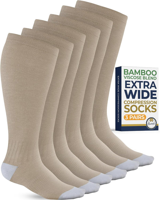 ® 3 Pairs plus Size Compression Socks Wide Calf - Bamboo Viscose
