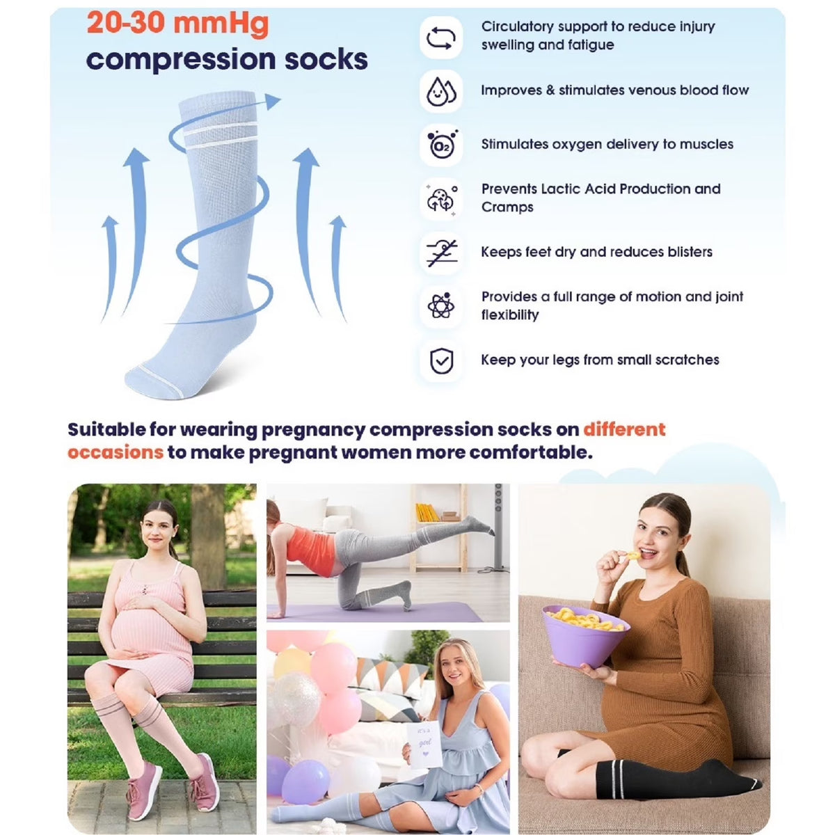 6 Pairs Compression Socks for Women Circulation 20-30Mmhg Crazy, Cute, Socks Support for Nurse, Pregnant, Running, Cycling