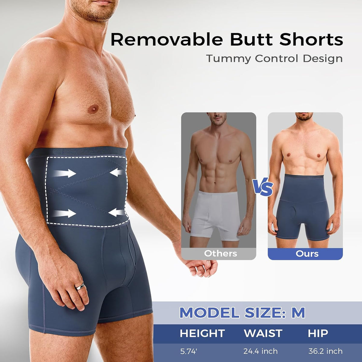 Mens Padded Underwear Butt Lifter Boxer Briefs Tummy Control Shapewear