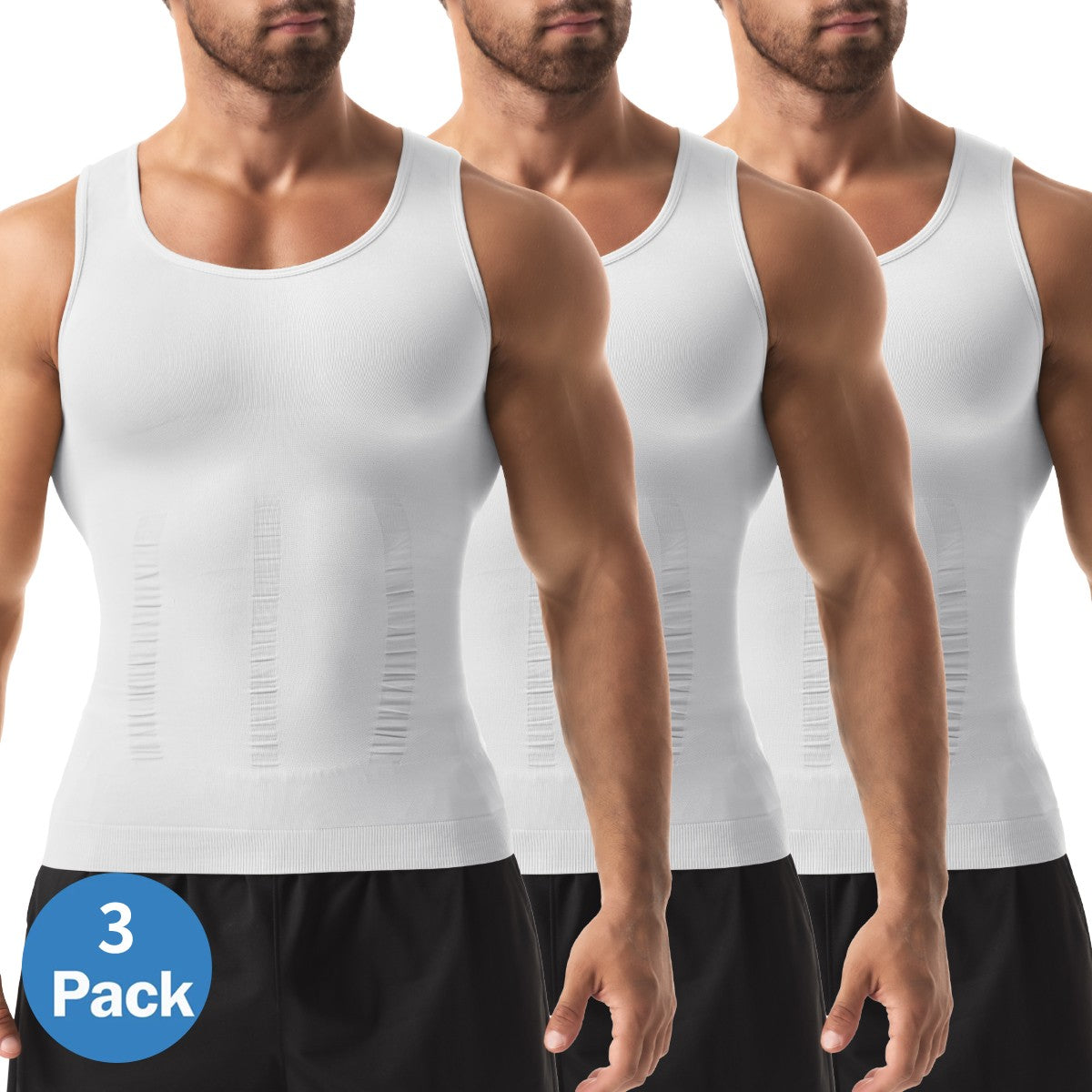 Mens 3 Pack Body Shaper Slimming Tummy Vest Compression Shirt Tank Top Shapewear