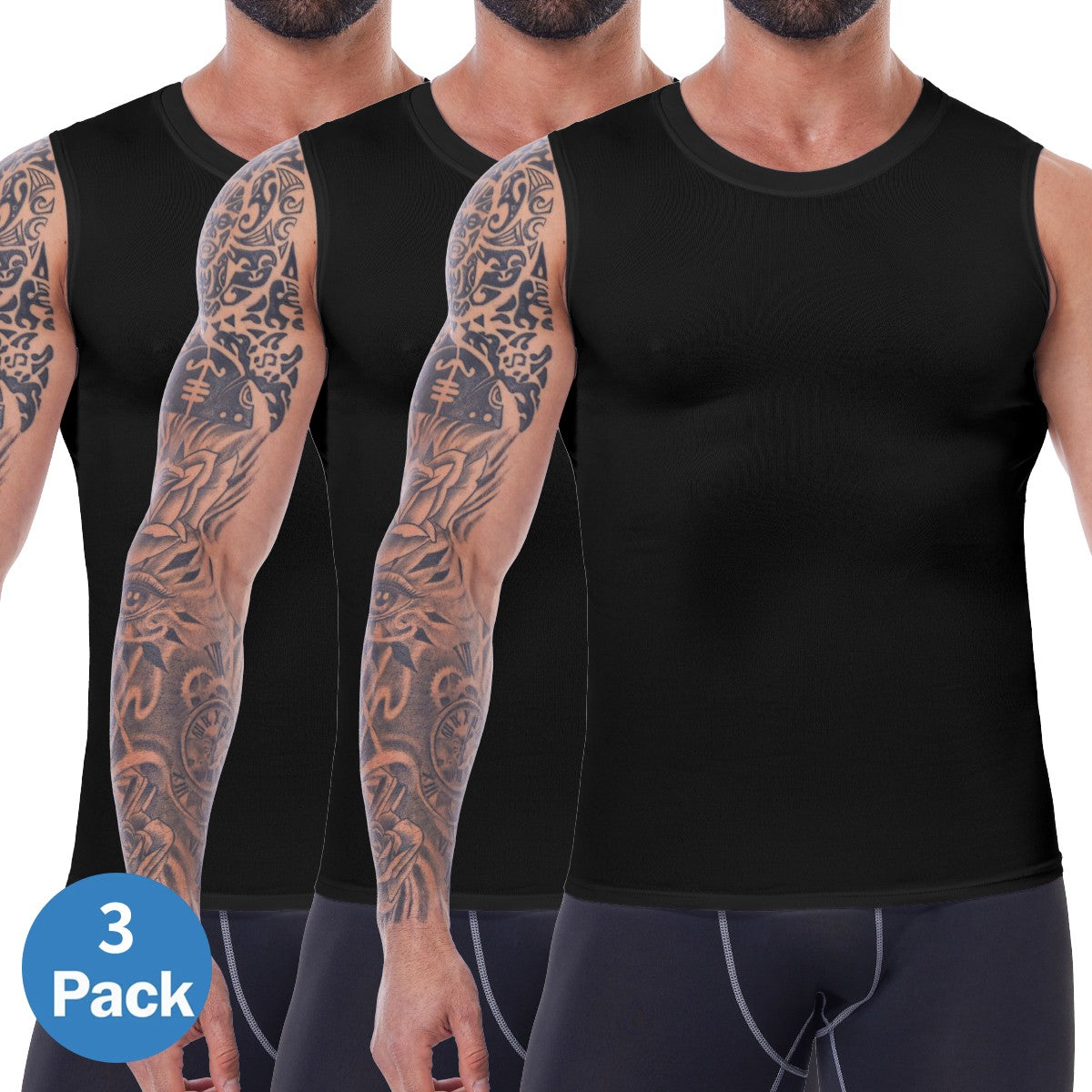Mens 3 Pack Body Shaper Slimming Tummy Vest Compression Shirt Tank Top Shapewear