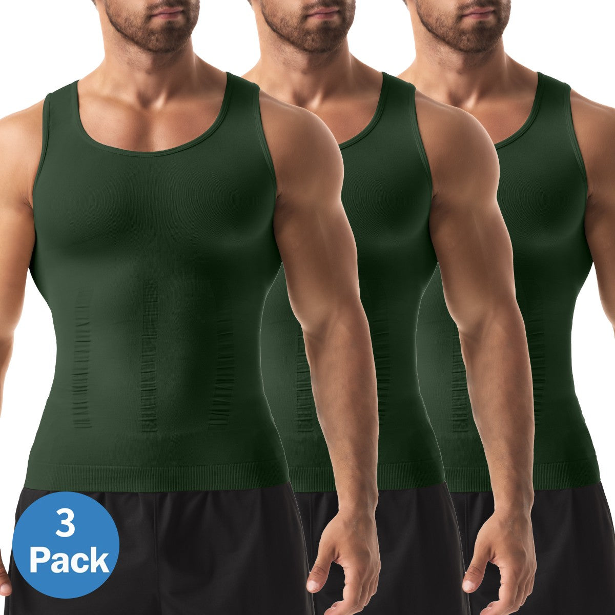 Mens 3 Pack Body Shaper Slimming Tummy Vest Compression Shirt Tank Top Shapewear