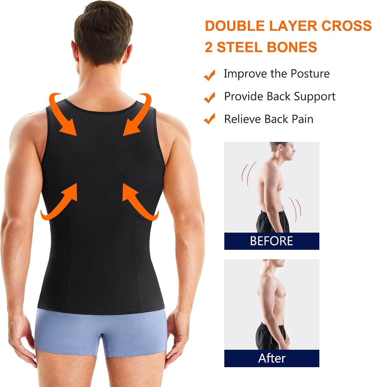 Compression Shirts for Men Undershirts Slimming Body Shaper Waist Trainer Tank Top Vest with Zipper