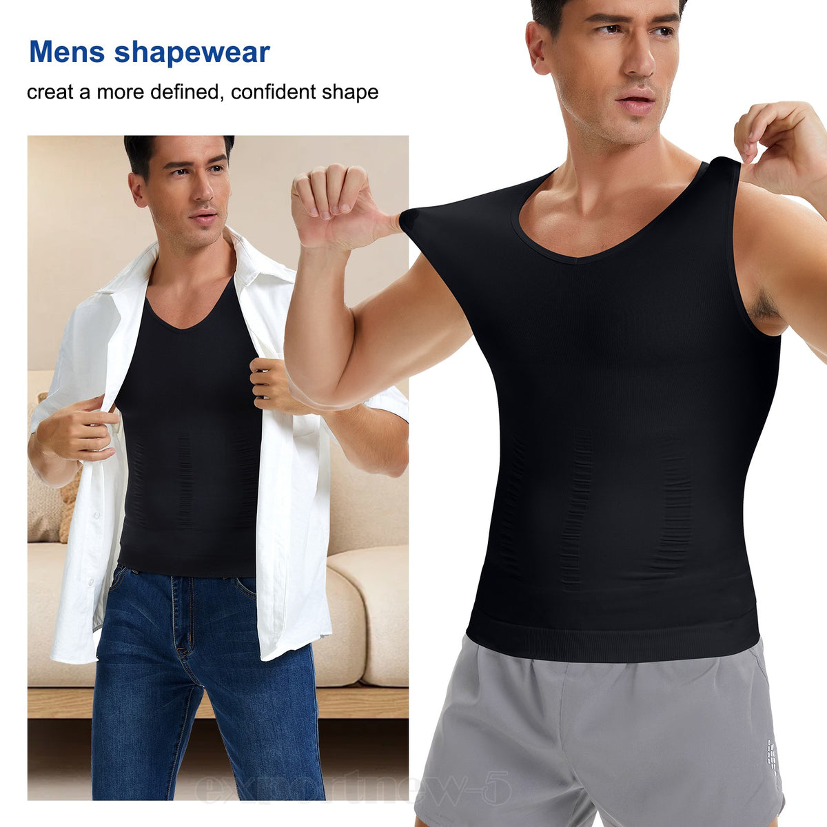 Men'S Body Shaper Slimming Shirt Compression Vest Elastic Shapewear Tank Tops