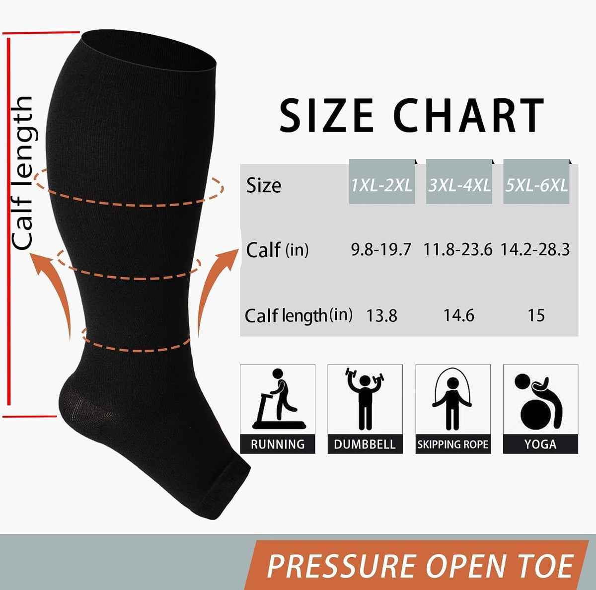 plus Size Compression Socks Open Toe Compression for Women& Men 15-20Mmhg Wide Calf Knee High Toeless Compression Sock