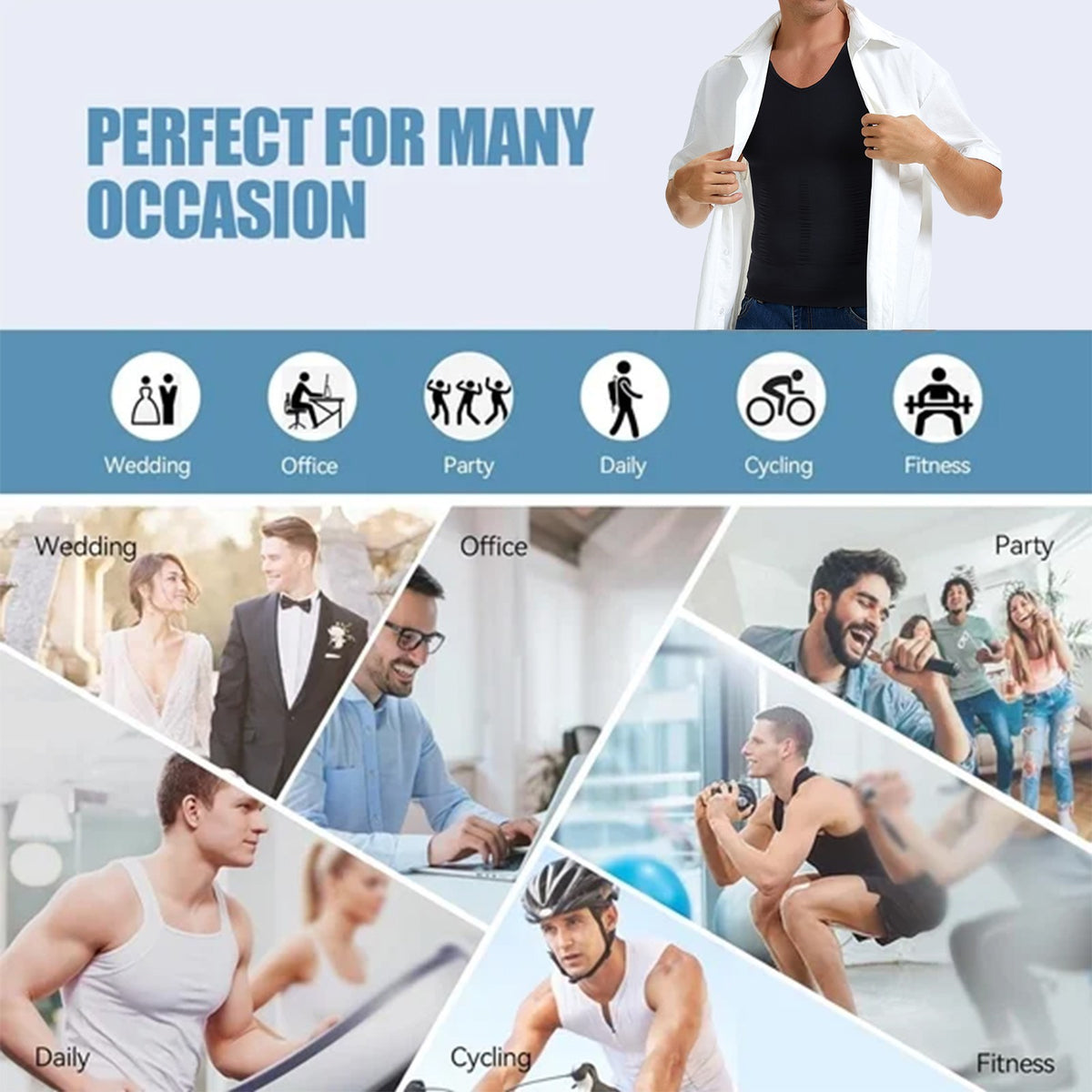 Men'S Body Shaper Slimming Shirt Compression Vest Elastic Shapewear Tank Tops