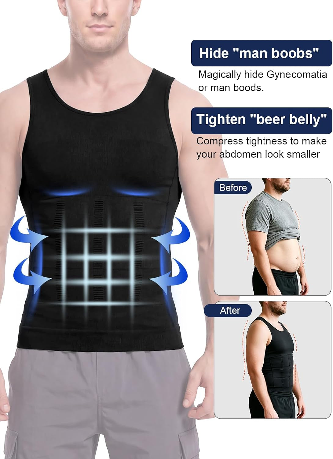 Men'S Compression Shirt Body Shaper Slimming Shirt Tummy Tank Top