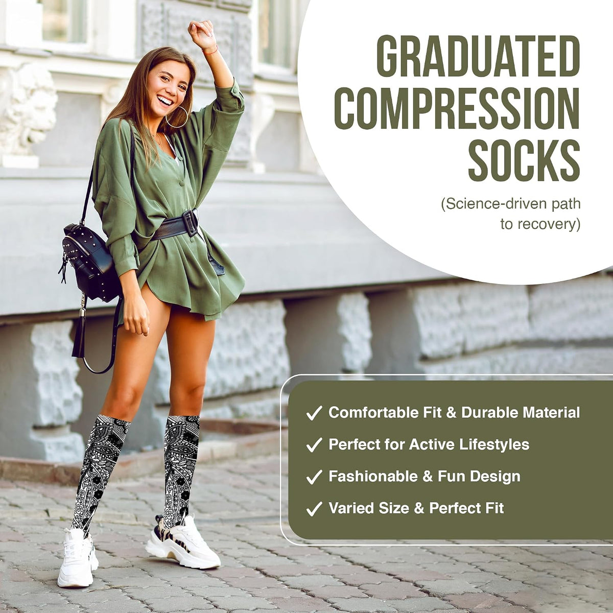 Therapeutic Compression Socks, Black Paisley Fountain, 15-20 Mmhg, 1 Pair