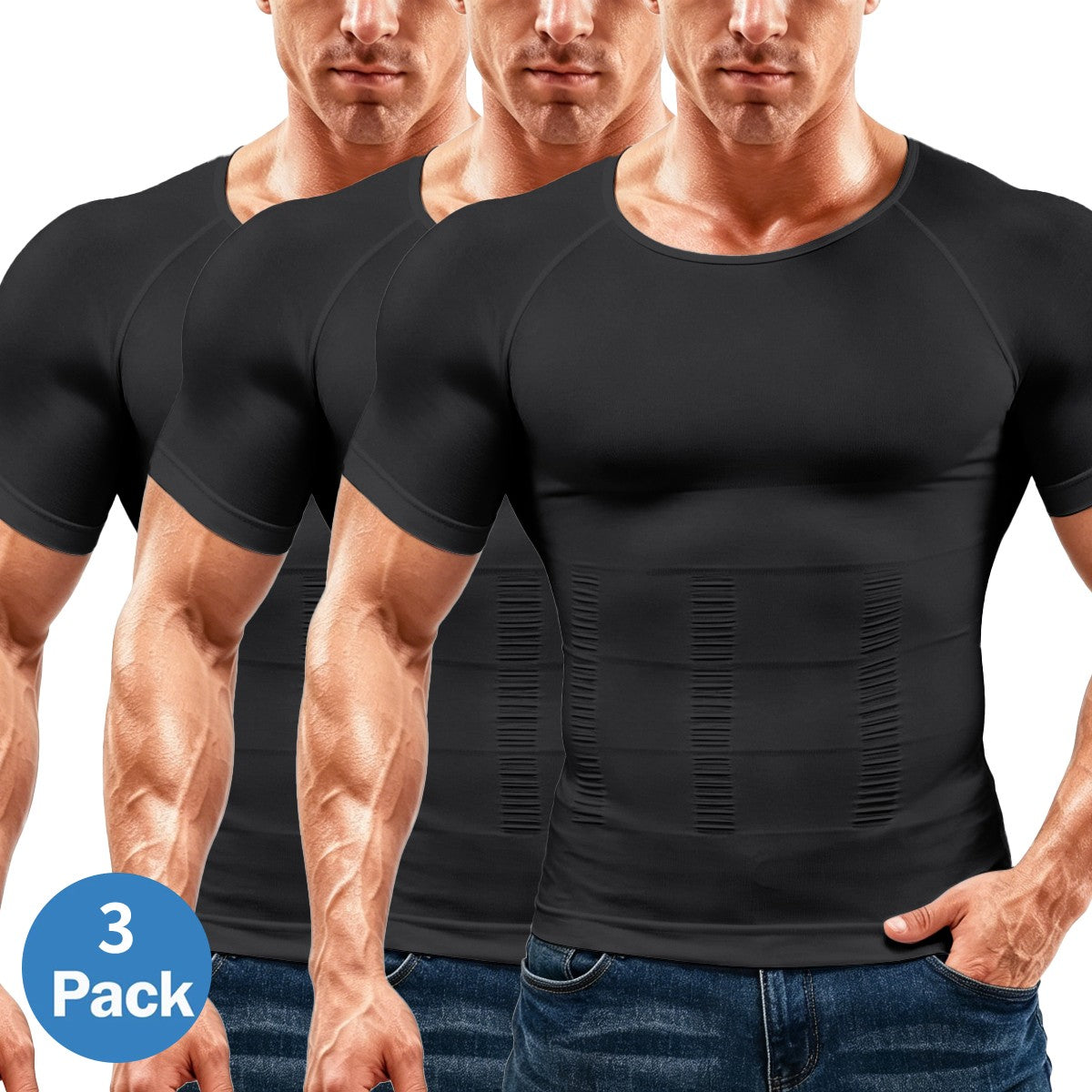 Mens 3 Pack Body Shaper Slimming Tummy Vest Compression Shirt Tank Top Shapewear