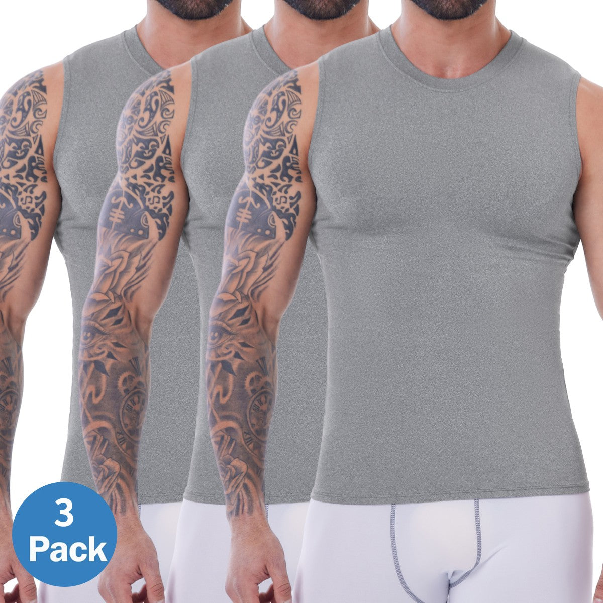 Mens 3 Pack Body Shaper Slimming Tummy Vest Compression Shirt Tank Top Shapewear