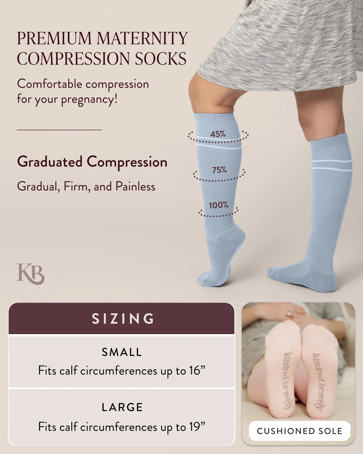 Maternity Compression Socks 2-Pack | Graduated Compression Socks for Circulation Pregnancy Travel (Pink & Grey Heather, Large)