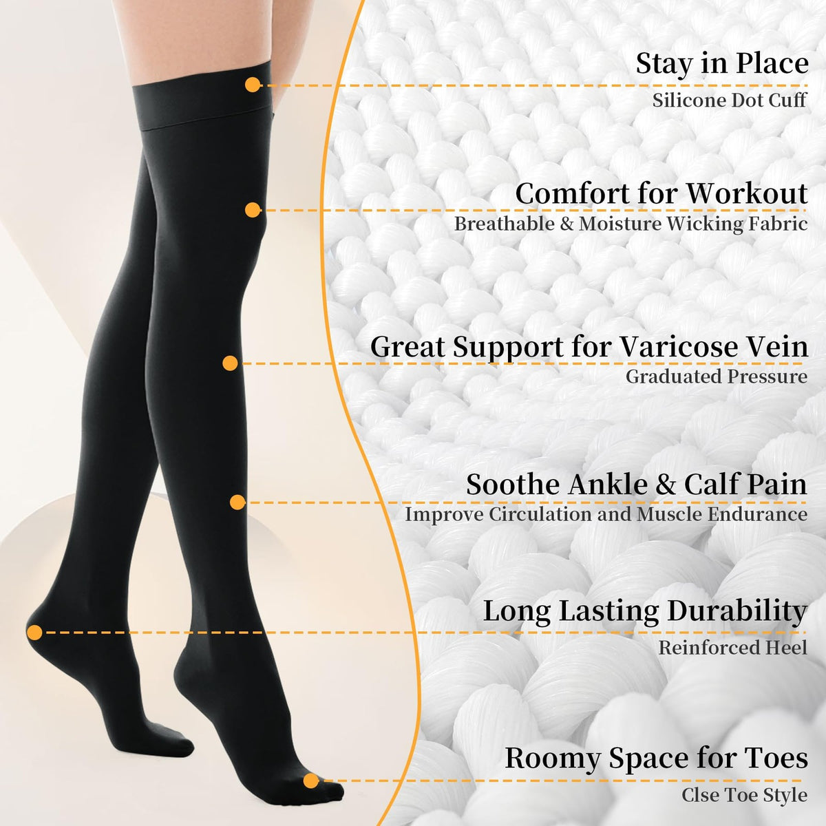 20-30Mmhg Thigh High Compression Socks, Compression Stockings
