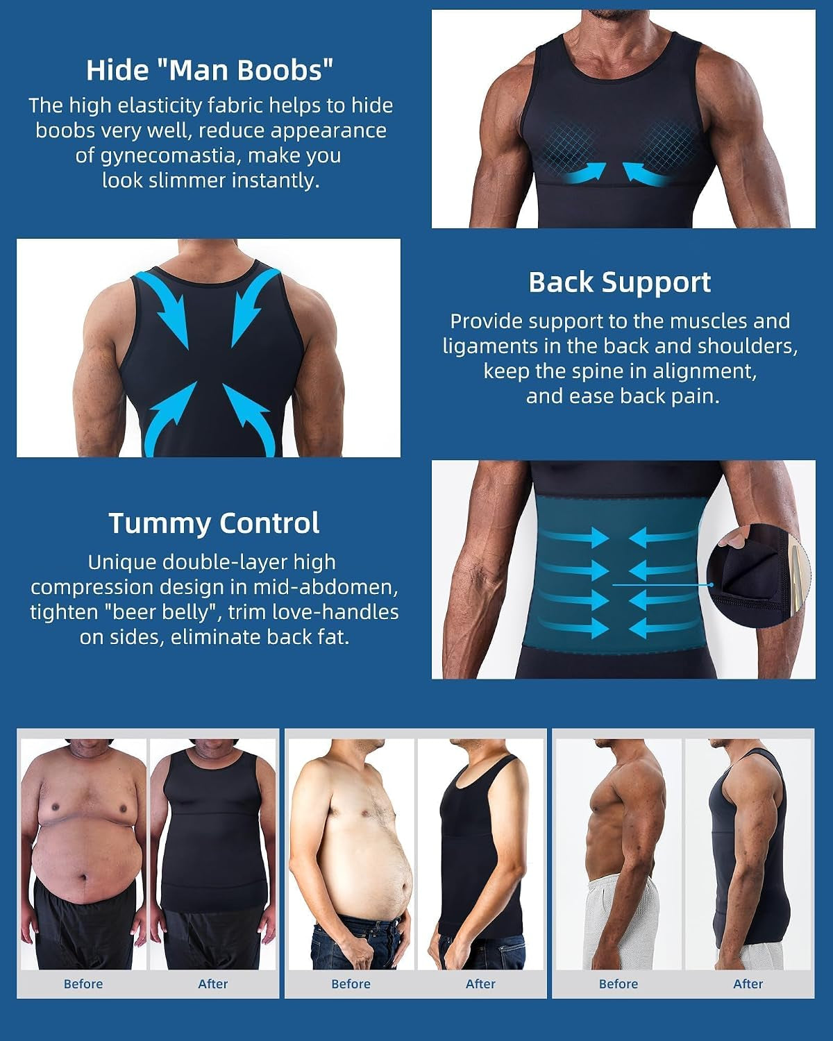 Compression Shirt Men Slimming Undershirt Body Shaper Vest, Gynecomastia Compression Tank Top, Shapewear Tummy Control