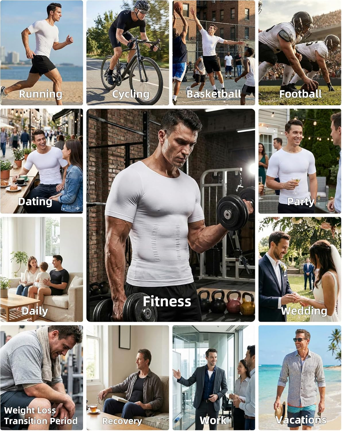Men'S Compression Shirt Undershirt Slimming Tank Top Workout Vest Abs Abdomen Slim Body Shaper