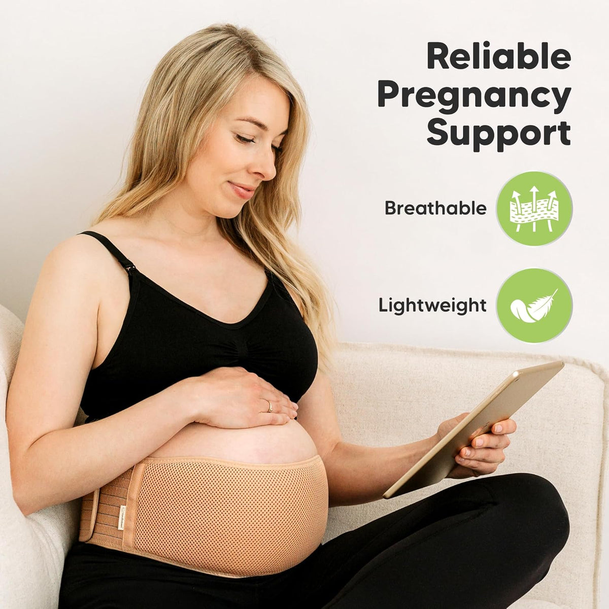 Pregnancy Belly Bands for Pregnant Women - 1-Pack, Soft & Breathable Maternity Belly Support Band, Easy Adjustable Maternity Belt for Back, Pelvic Support, Comfortablee (Classic Ivory, M/L)