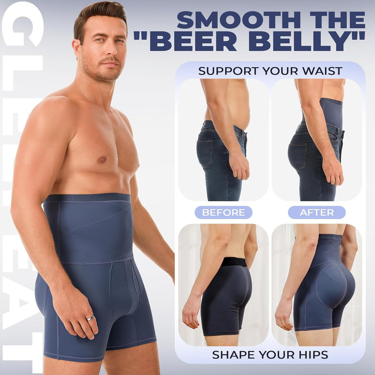 Mens Removable Padded High Waist Shapewear Tummy Control