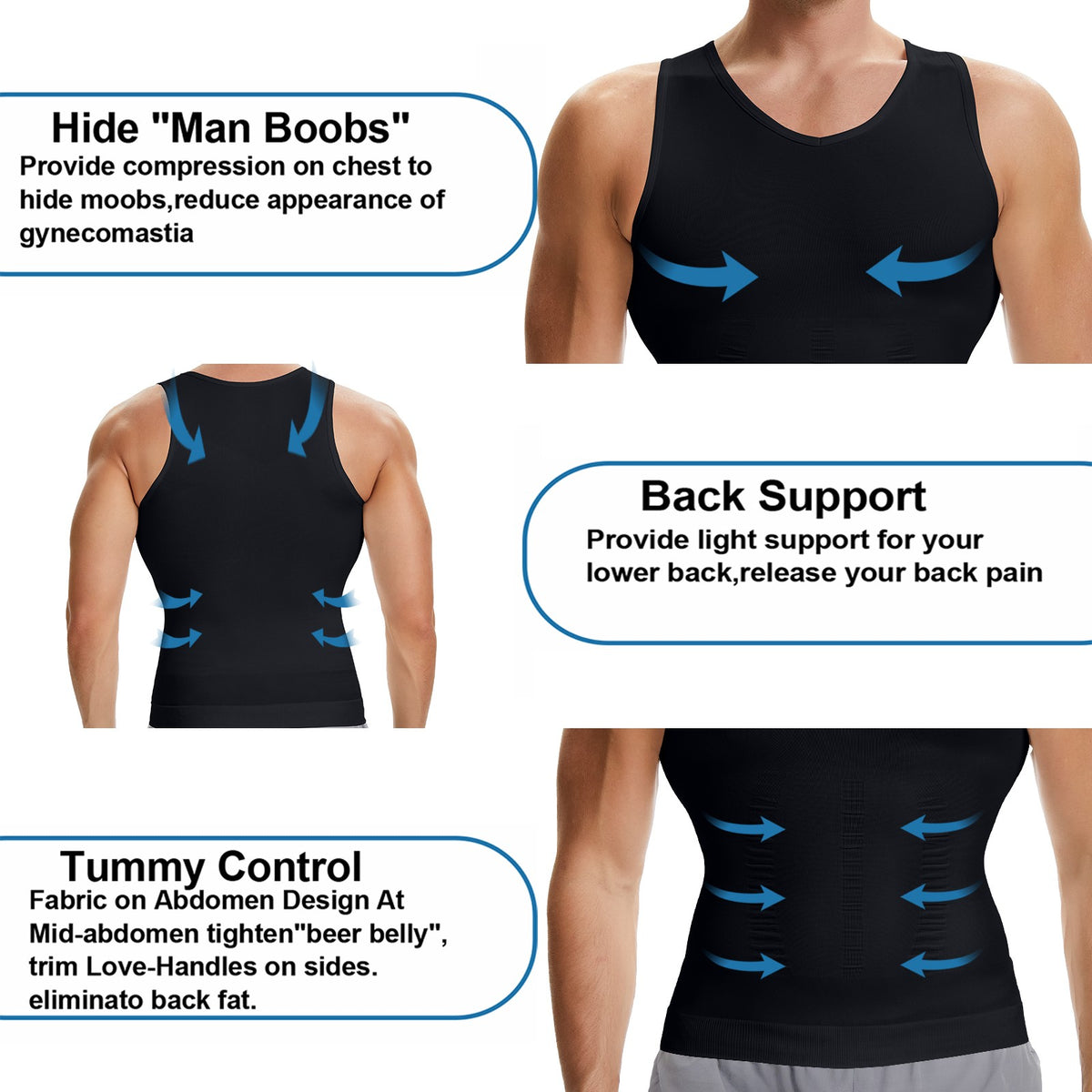 Men'S Body Shaper Slimming Shirt Compression Vest Elastic Shapewear Tank Tops