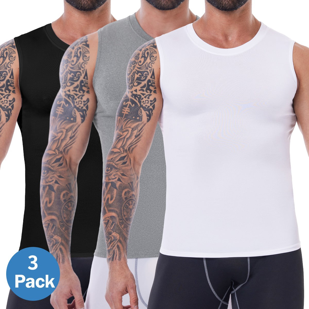 Mens 3 Pack Body Shaper Slimming Tummy Vest Compression Shirt Tank Top Shapewear