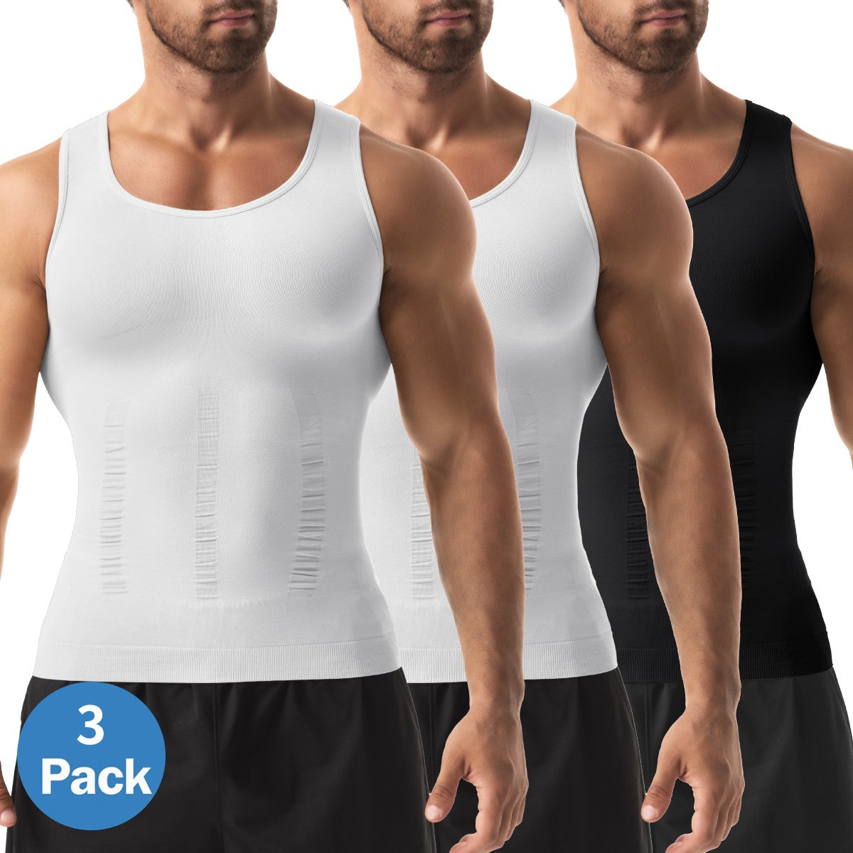 Mens 3 Pack Body Shaper Slimming Tummy Vest Compression Shirt Tank Top Shapewear